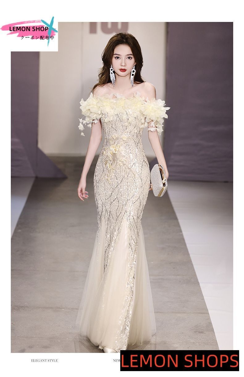 2025 感 魚尾イブニングドレス ウェディング 前撮り用 一字肩 マーメイドライン パーティードレス 演奏会 主催者 司会者 舞台衣装 感 ロングドレス 結婚式 二次会 発表会 成人式 演奏会 女子会 フォーマル 大人 MAAHADDERANG_COM