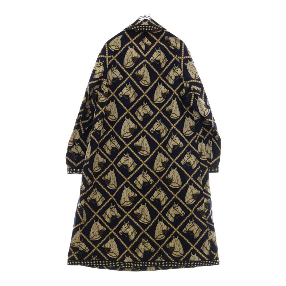 GUCCI グッチ レザースタッズ ライニングホースプリント ロングコート ジャケット ネイビー 716220 GUCCI (グッチ) レザースタッズ ライニングホースプリント ロング