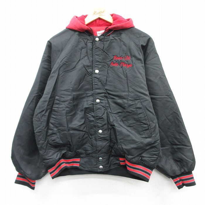XL/古着 Wear Guard 長袖 ナイロン ジャケット パーカー メンズ 90s Benn ラグラン 黒 ブラック 内側キルティング 25jan25 中古 アウター 
