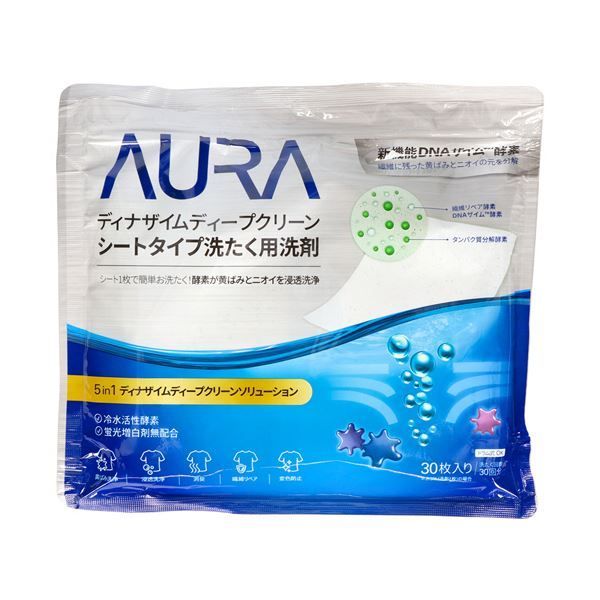 まとめ トイレタリージャパンインク AURA ディナザイムディープクリーン シートタイプ洗たく用洗剤 1パック 30枚 ×10セット