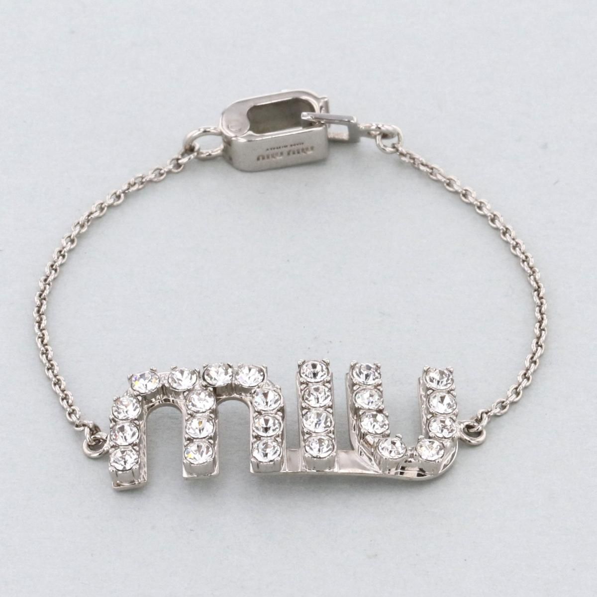 レア極美品✨ミュウミュウ♡フラワーバングルワイドブレスレット　ビジュー　シルバー ビジュー ブレスレット ピンク