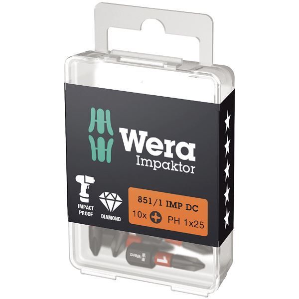 WERA ヴェラ 10個入 差込6.35mm ダイヤモンドコーティング プラスドライバービット 刃先サイズ 1 全長25mm 057615 工具 ツール