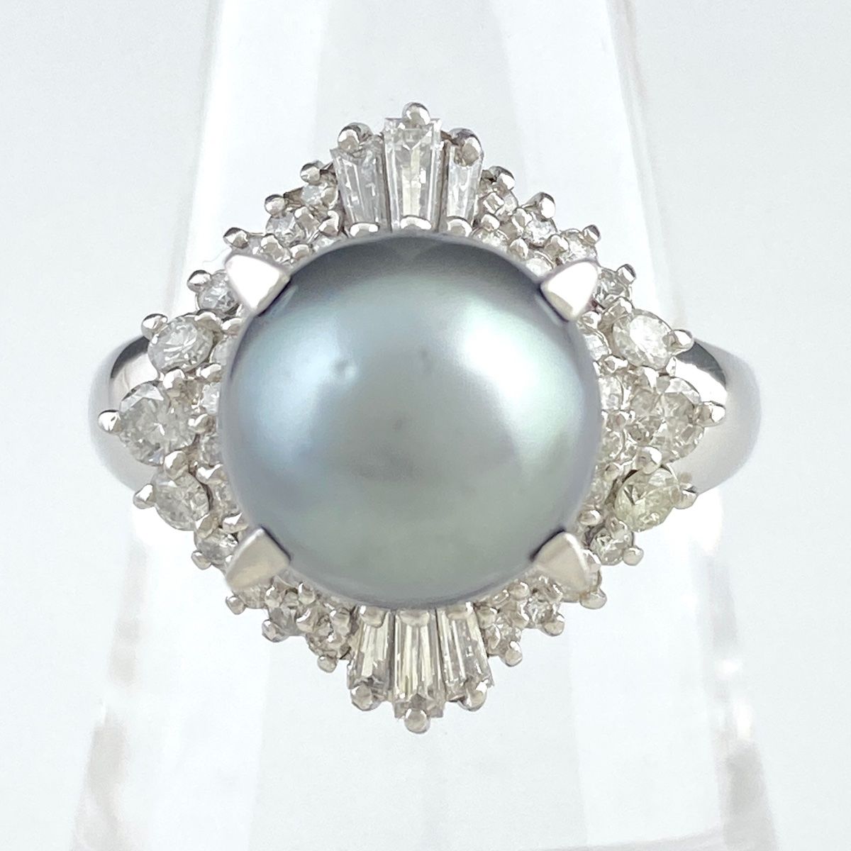 パール デザインリング プラチナ 指輪 メレダイヤ 真珠 リング 11号 
