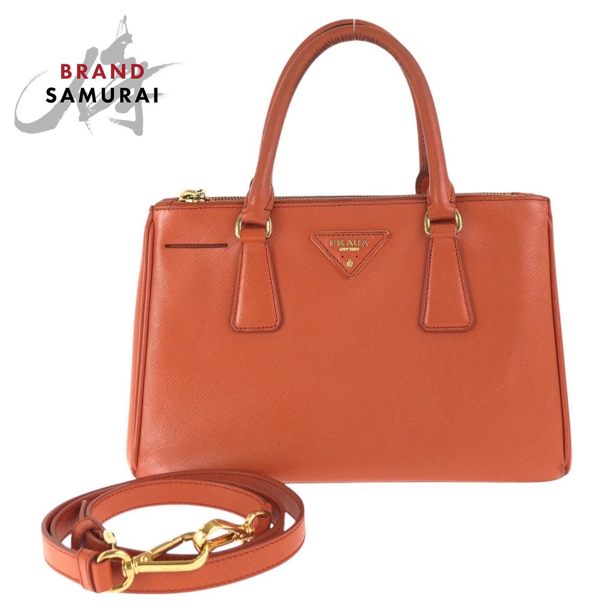 PRADA プラダ サフィアーノ ガレリア オレンジ ゴールド金具 レザー ハンドバッグ トートバッグ ショルダーバッグ 2way レディース 502622