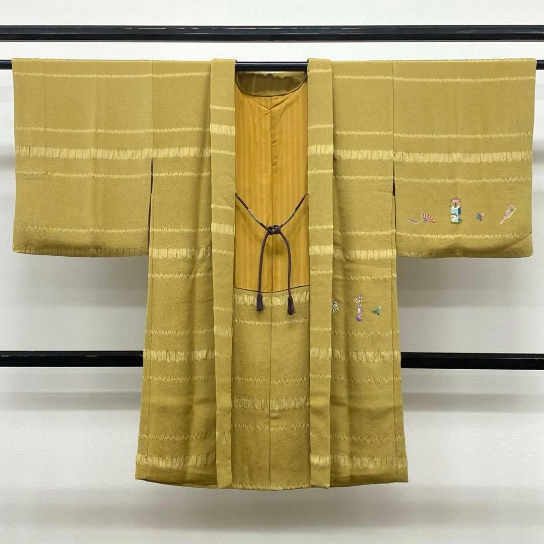 羽織 手描き友禅 金彩 ちりめん 貝合わせ 羽子板 鞠 正絹 羽織紐付 正絹