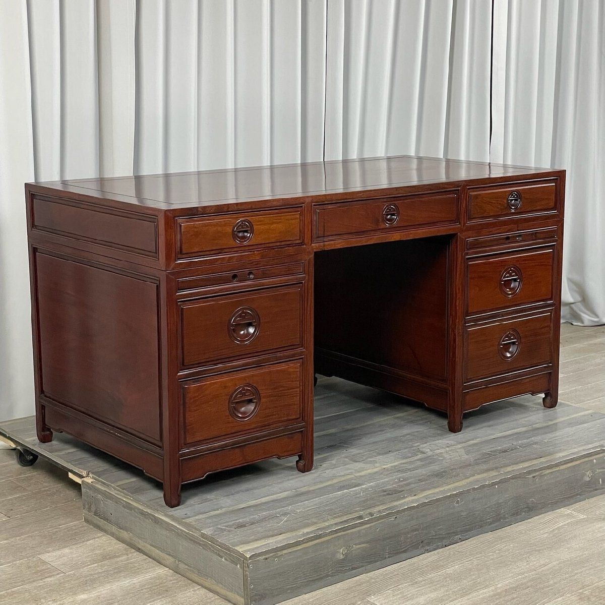 GS40 唐木家具 花梨材 両袖 机 彫刻 デスク 書斎 プレジデント 学習 分解 可 神奈川県秦野市 A5