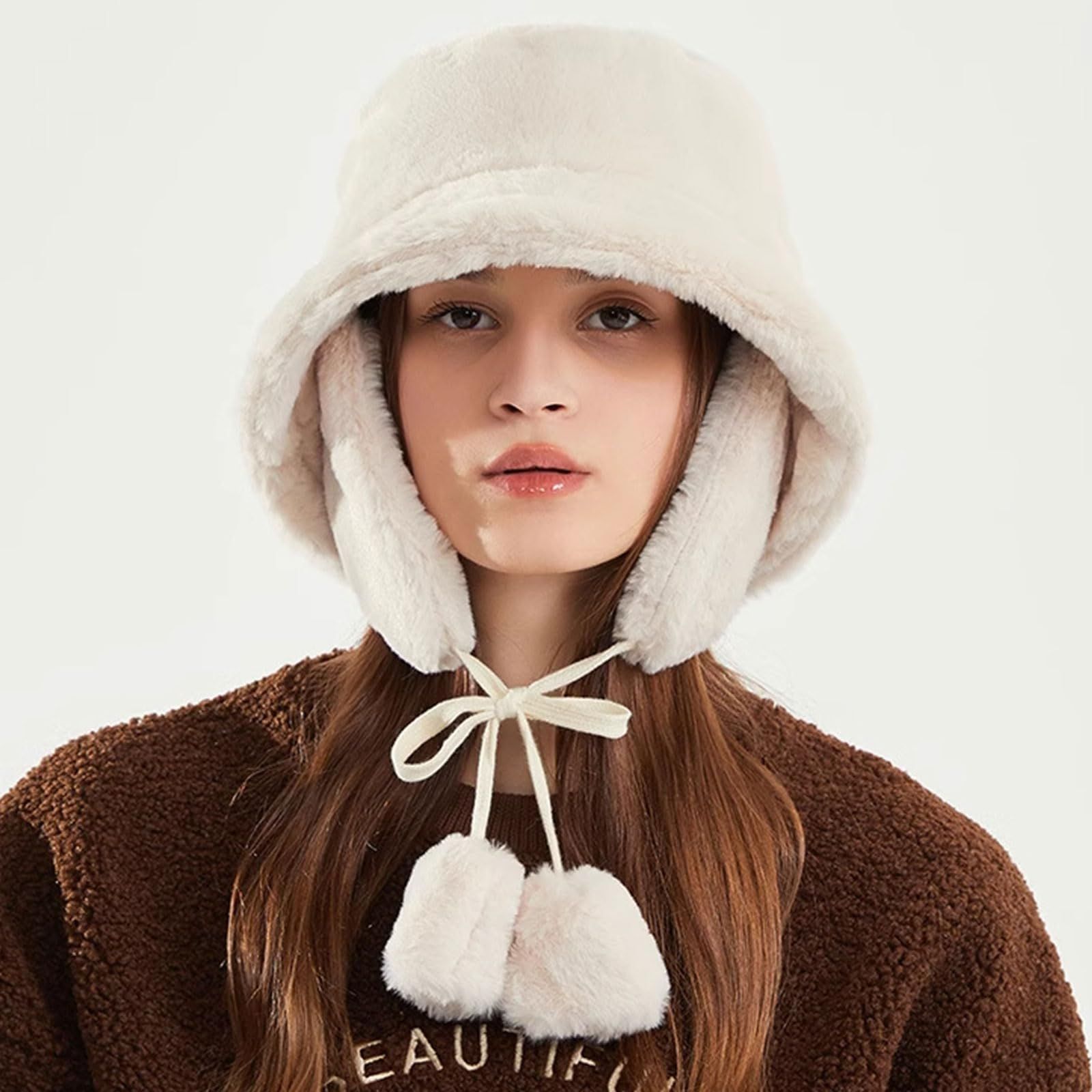 売切注意 お早めに 耳当て付き冬用 レディース 防寒防風 バケットハット 暖かい ふわふわ 小顔効果 冬毛羽が 柔らかい ハット 折りたたみ LEZOOY おしゃれ 自転車 通学 ウォーキング ワンサイズ ハット 帽子