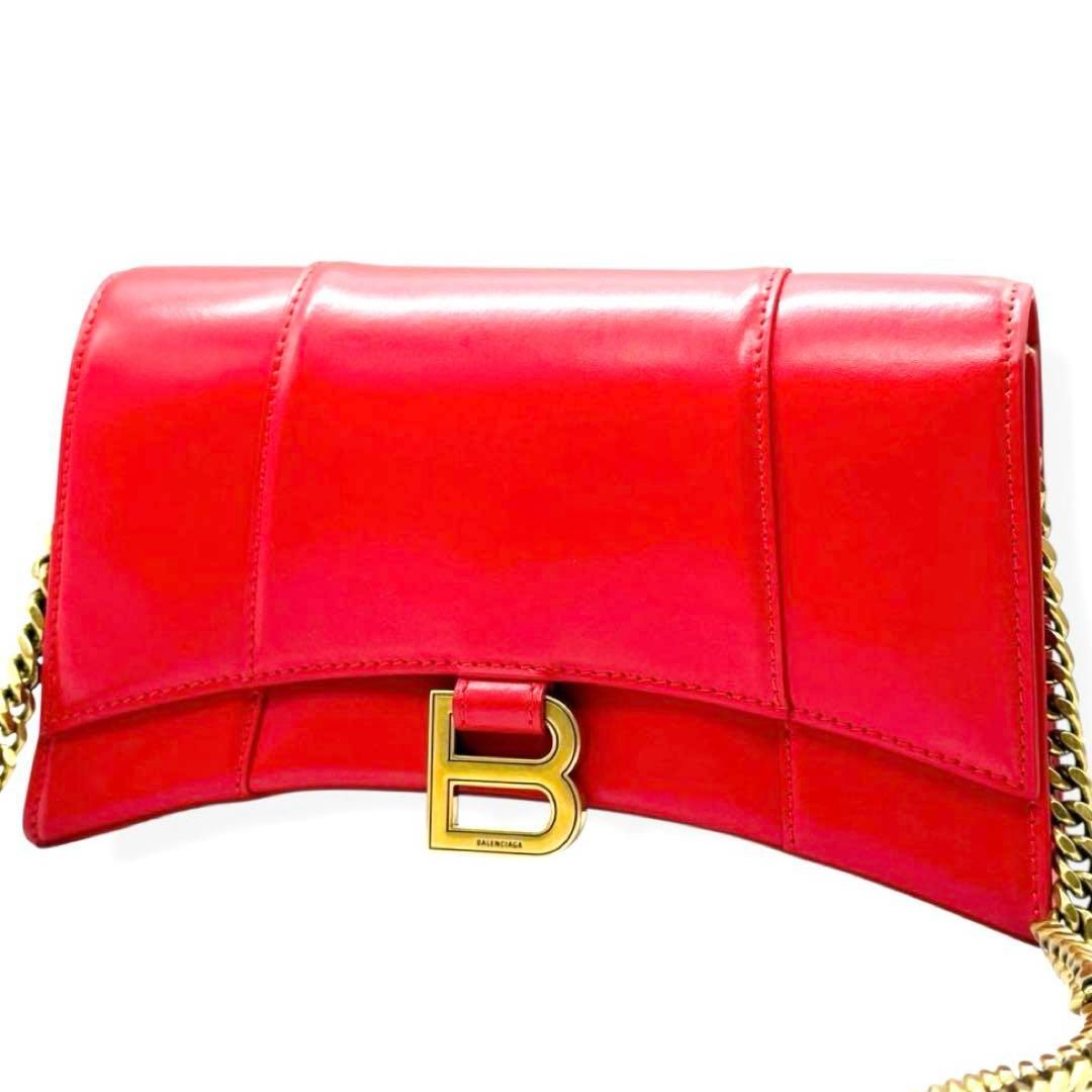 バレンシアガ　チェーンショルダーバッグ　アワーグラス　レッド　レザー　3739 バレンシアガ チェーンショルダーバッグ アワーグラス レッド レザー