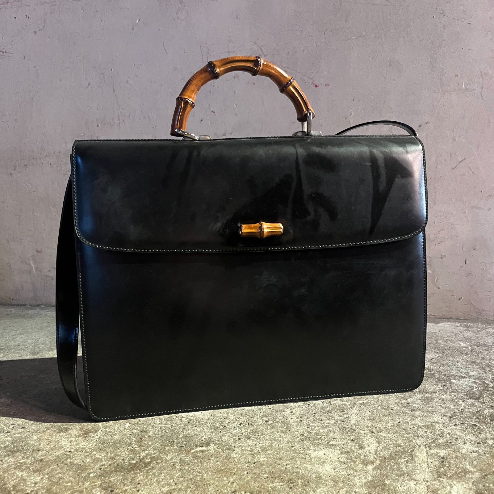 GUCCI バンブーハンドルレザーブリーフケース 2WAY バッグ