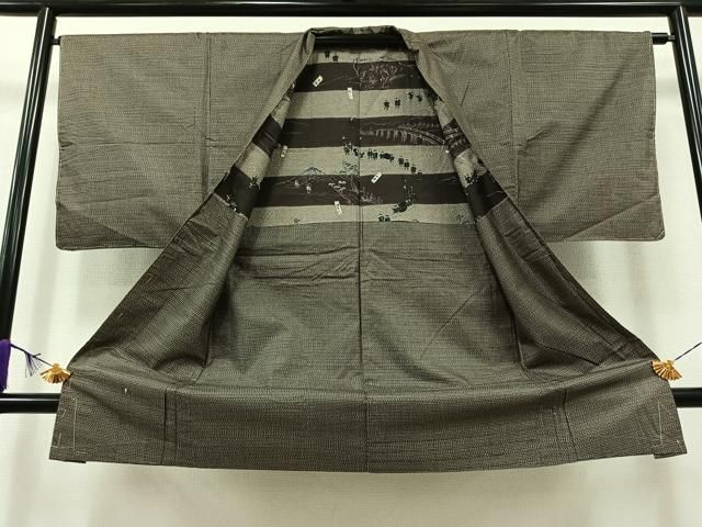 平和屋着物□男性 本場大島紬 アンサンブル 格子 正絹 逸品 AAAZ5362sx