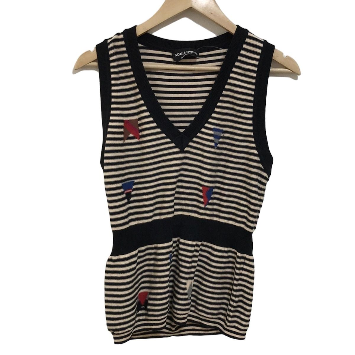 SONIARYKIEL ソニアリキエル ノースリーブカットソー サイズ42 L レディース - ベージュ×黒 Vネック|ボーダー