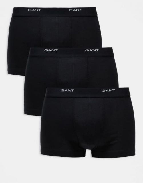 送料無料 ガント メンズ トランクス アンダーウェア GANT 3 pack trunks with logo waistband in black Black