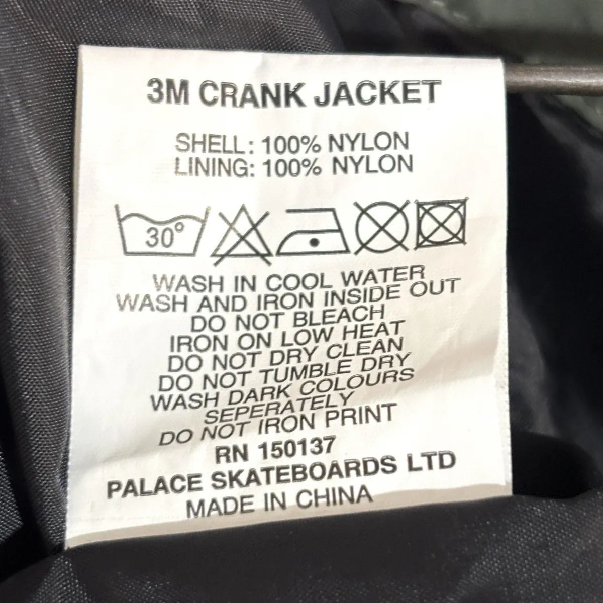 17AW Palace Skateboards 3M Crank Nylon Jacket L Olive パレス 