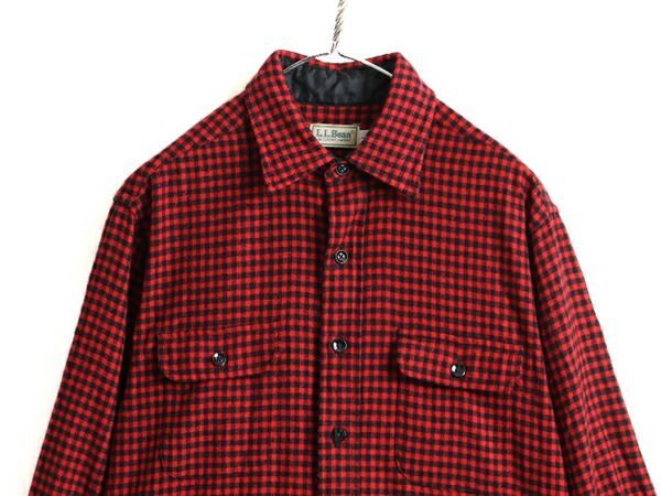 80s ビンテージ □ LLBEAN チェック 長袖 ウール シャツ
