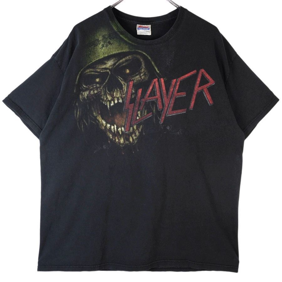 ヘインズHanesスレイヤーSLAYERメタルバンドTシャツバンTアーティストT両面プリント骸骨ブラック黒フェードvintageヴィンテージ40306