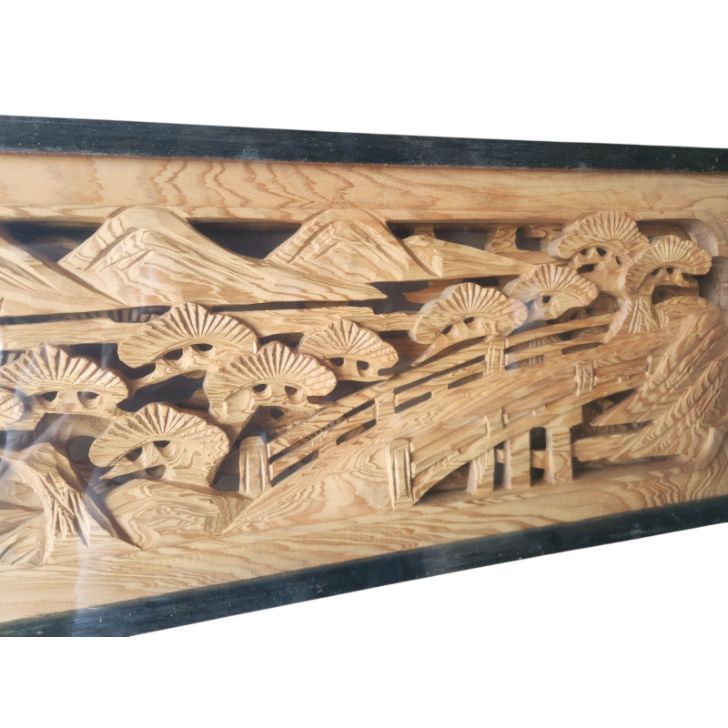 彫刻欄間 2枚 セット 小さいサイズ 4．5尺近江八景風