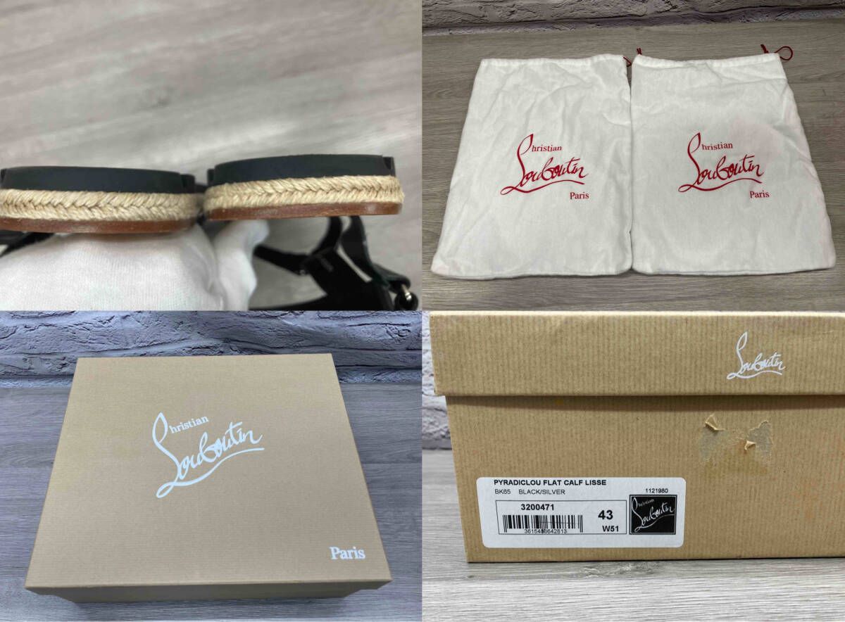意義のある Christian Louboutin PYRADICLOU FLAT CALF LISSE サンダル 表記サイズ EU43 ブラック シルバー