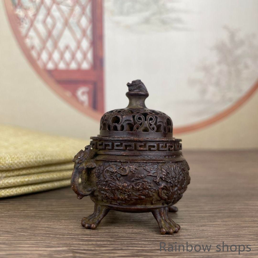 新品未使用】銅器 香炉 三足九龍炉 茶道薫香炉 香道具 装飾品