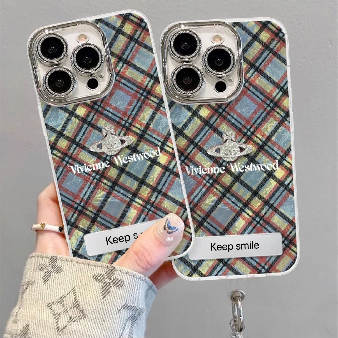 VIVIENNE WESTWOOD　ヴィヴィアンウェストウッド　立体ORB　チェック柄　カメラ保護　かわいい　多機種対応