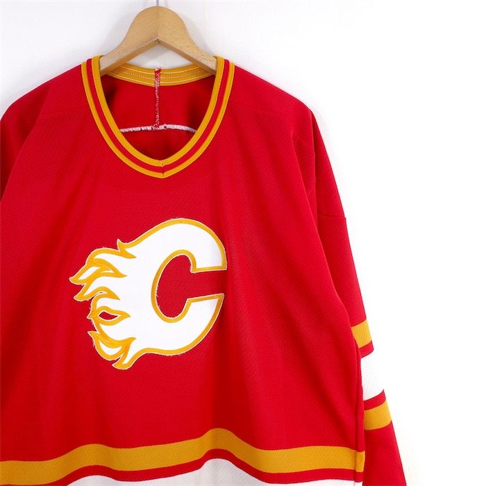 メンズUS-XLサイズ相当 NHL カルガリーフレームス 長袖メッシュ