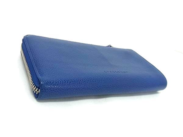 LONGCHAMP ロンシャン　レザーミニ折り財布　ネイビー □美品□ LONGCHAMP ロンシャン レザー L字ファスナー 長財布