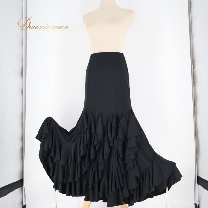 フラメンコ 衣装 ファルダ スカート 黒 アルマフラメンカ 無地 レッスン ボランテ フリル 伸縮 ブラック系 フリルスカート スカート ダンス衣装 おしゃれ ファッション レディース 伸縮素材 ブラック クラシック ステージ衣装