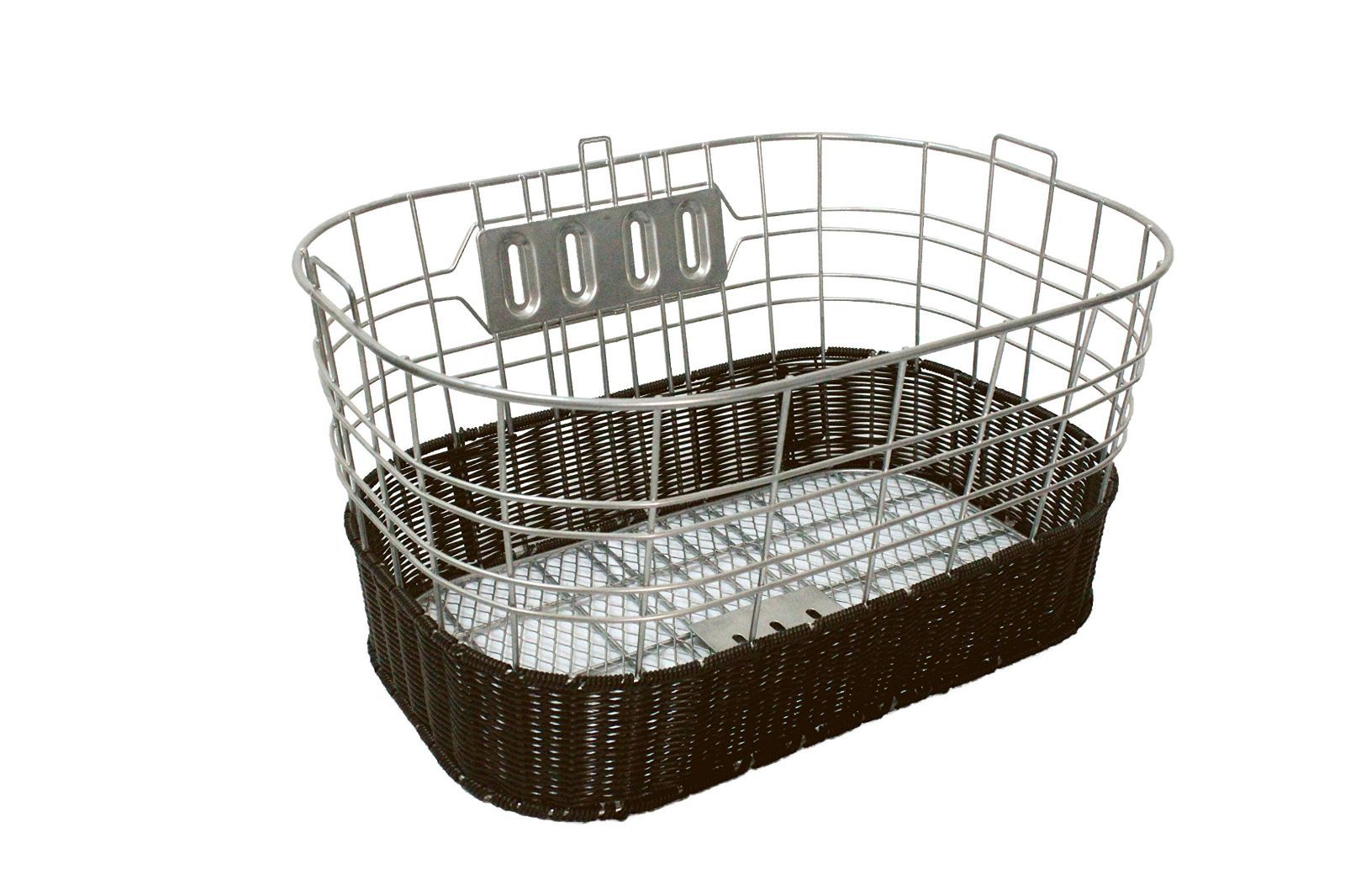 Color シルバーｘブラウン sentan センタン工業 AMICOLA.FアミコラF 自転車 前用籐風編み込みワイドカゴ 取付金具付 AMC-W500 シルバーxブラウン