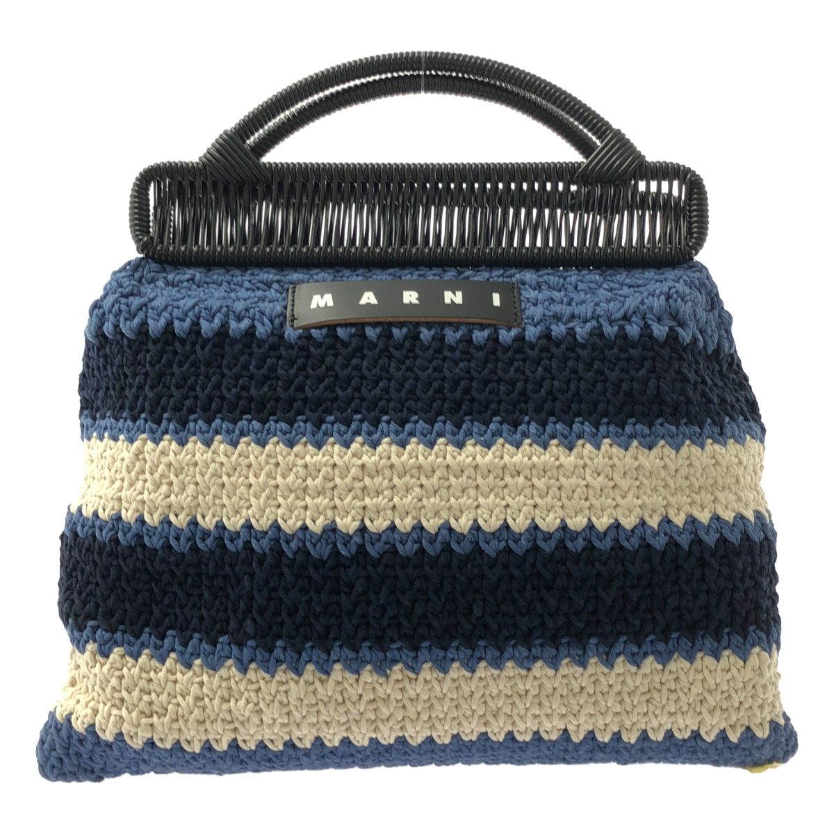 MARNI | マルニ | コットン クロシェ ボーダー ハンドバッグ | ブラック|ホワイト|ネイビー | レディース