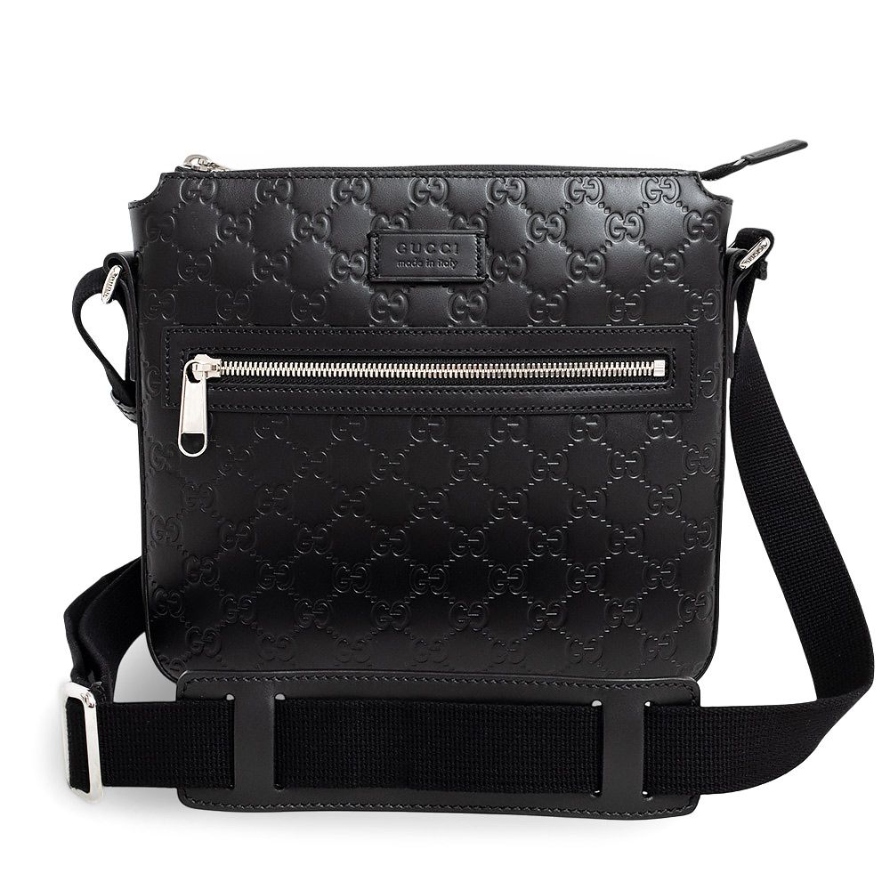 グッチ メッセンジャー ショルダーバッグ 斜め掛け グッチシマレザー ブラック 黒 シルバー金具 406410 GUCCI