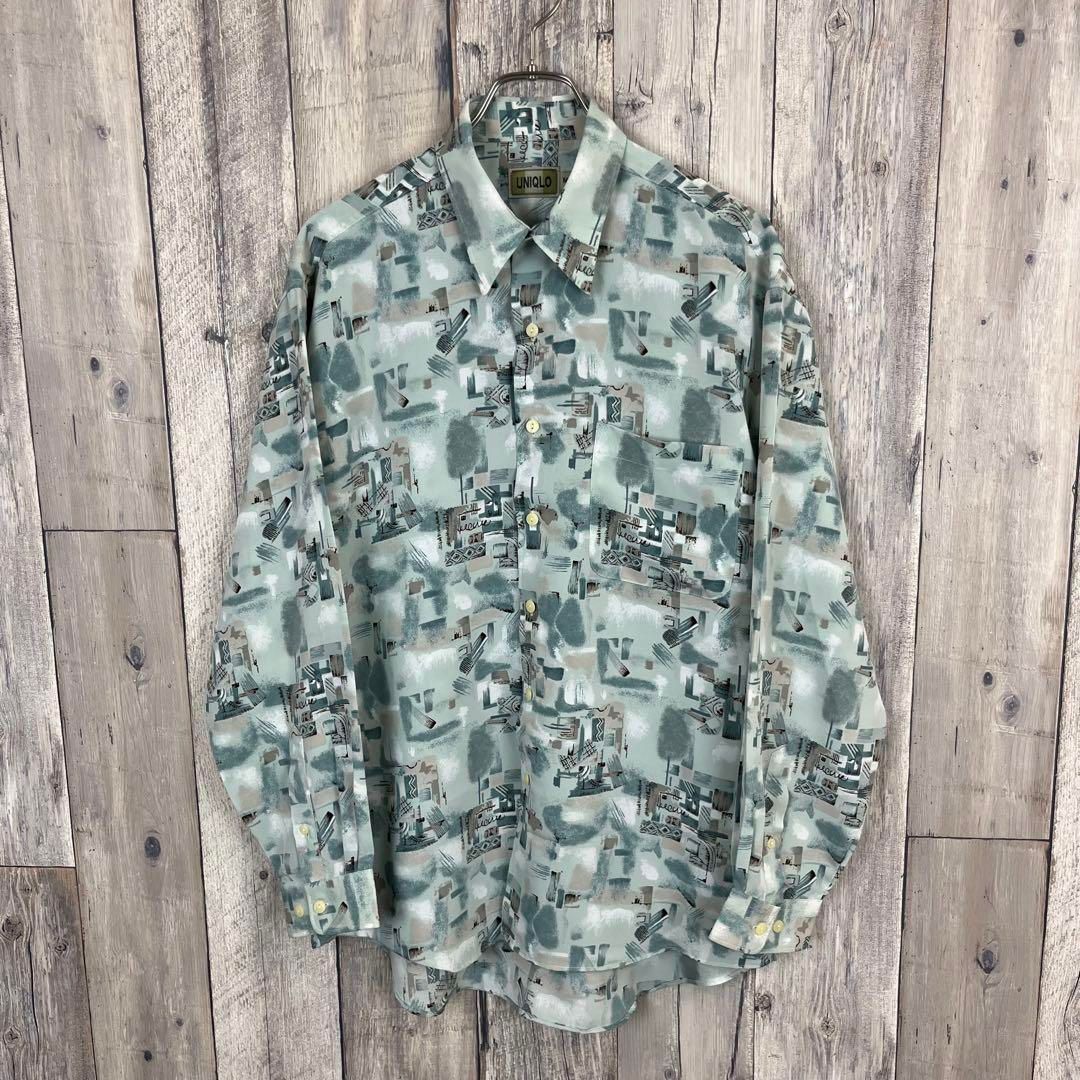 OLD UNIQLO 80s ユニクロ  長袖 総柄 ドレスシャツ L サイズ OLD UNIQLO 80s ユニクロ 長袖 総柄 ドレス シャツ M - メルカリ