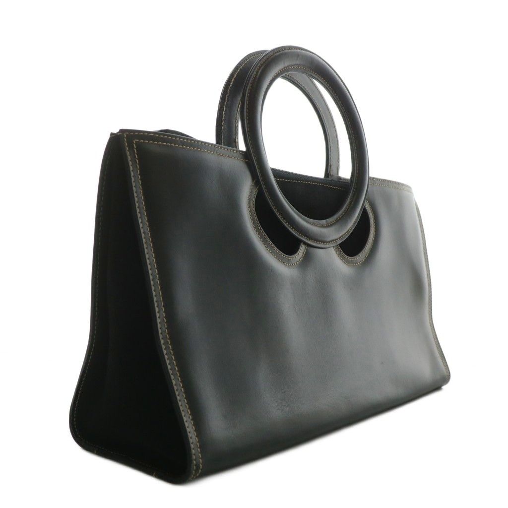 バリー BALLY ハンドバッグ レザー ステッチ ロゴ 黒 ブラック