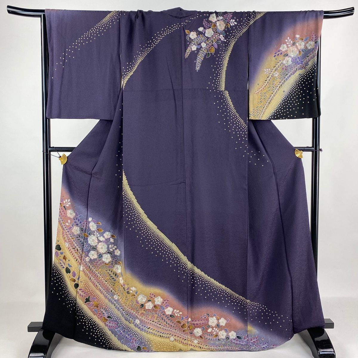 訪問着 身丈165cm 裄丈71.5cm L 袷 辻が花 ぼかし 濃紫 正絹 名品