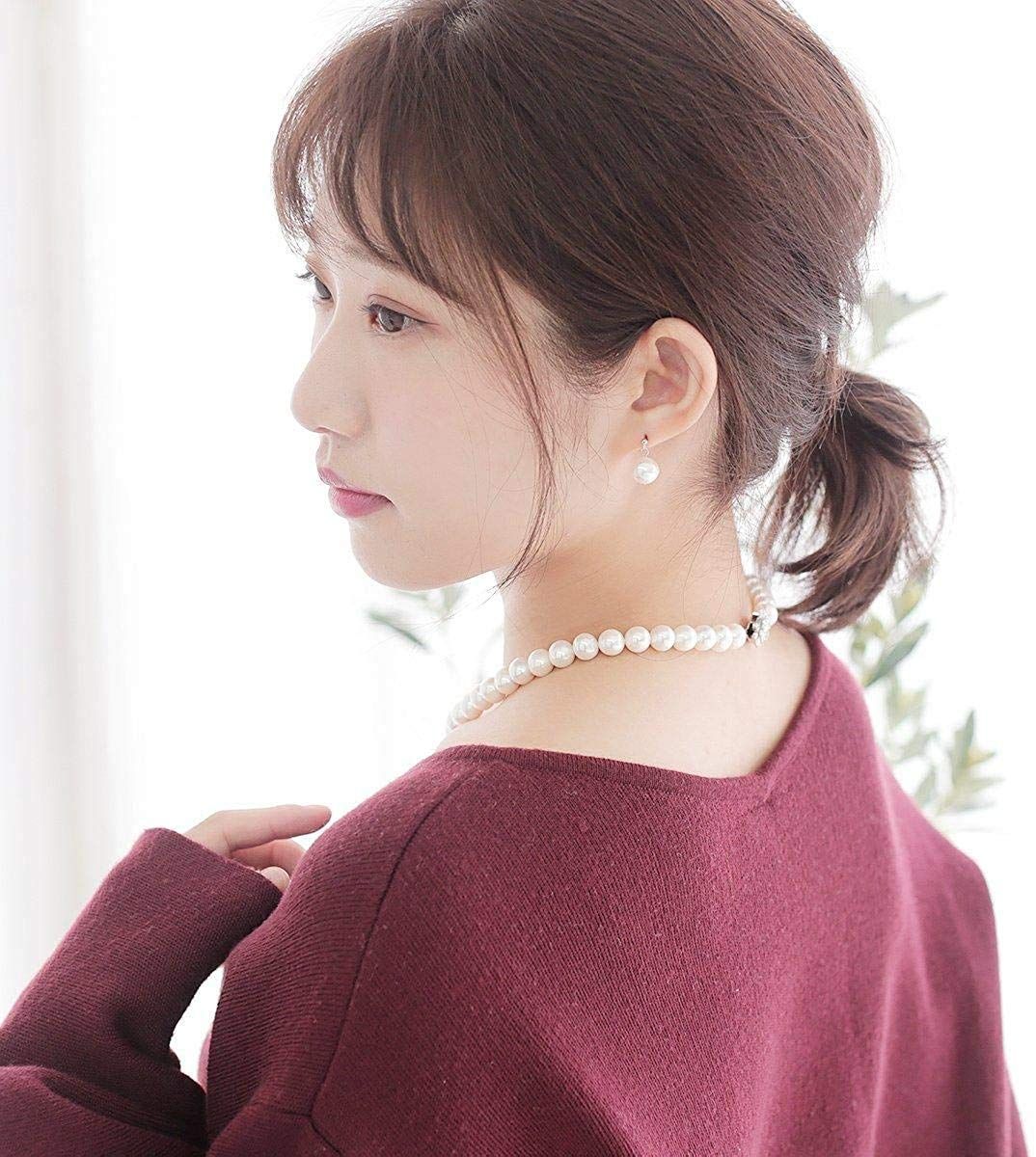  パール ネックレス 冠婚葬祭 セット 本真珠 淡水真珠 大粒 約9.0 mm-10.5 mm 42 cm ホワイト イヤリング ネックレス アクセサリー