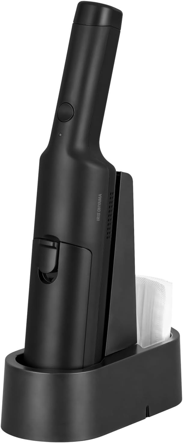 お手入れカンタン紙パック式 アイリスオーヤマ ハンディクリーナー 掃除機 コードレス 充電スタンド付き 車用 10秒お手入れ HBD-3AZ1-B