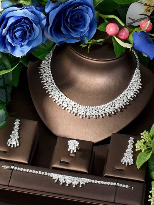 ジュエリー レディース セット 1セット エレガントなキュービックジルコニア ジオメトリックジュエリーセット 女性の結婚式の装いに適しています