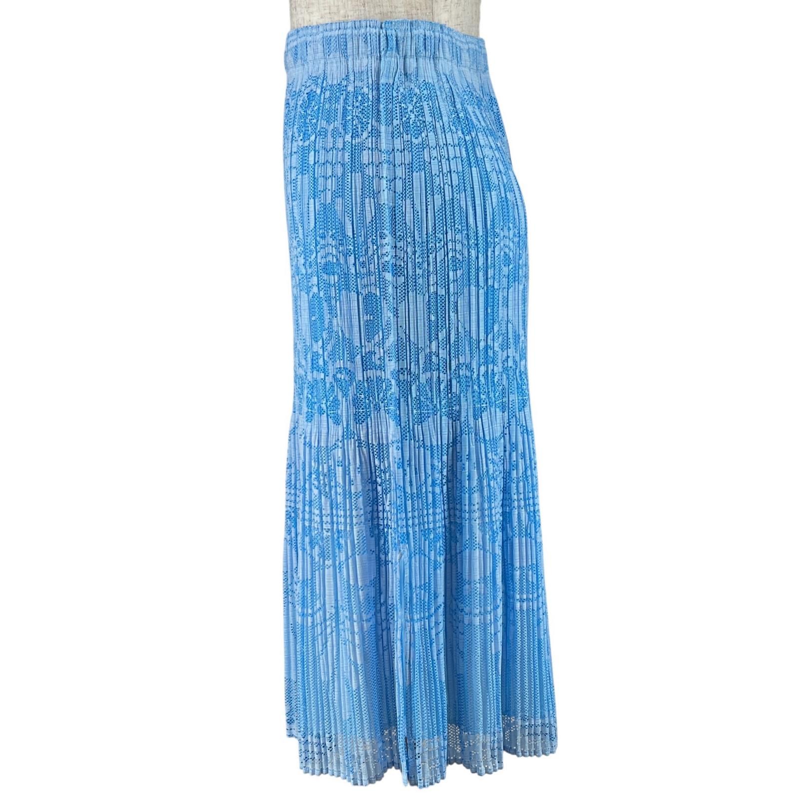 ▲PLEATS PLEASE プリーツプリーズ イッセイミヤケ PP11-JG721 総柄 ロング スカート ライトブルー 1 レディース