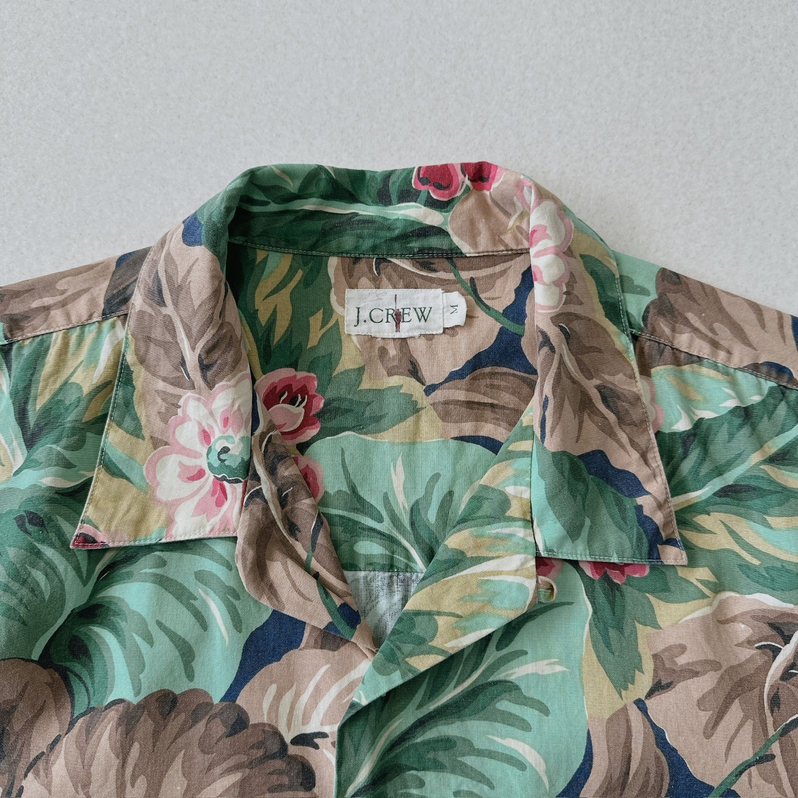 90s J-CREW 巨人タグ アロハシャツ ボタニカル柄 オープンカラー
