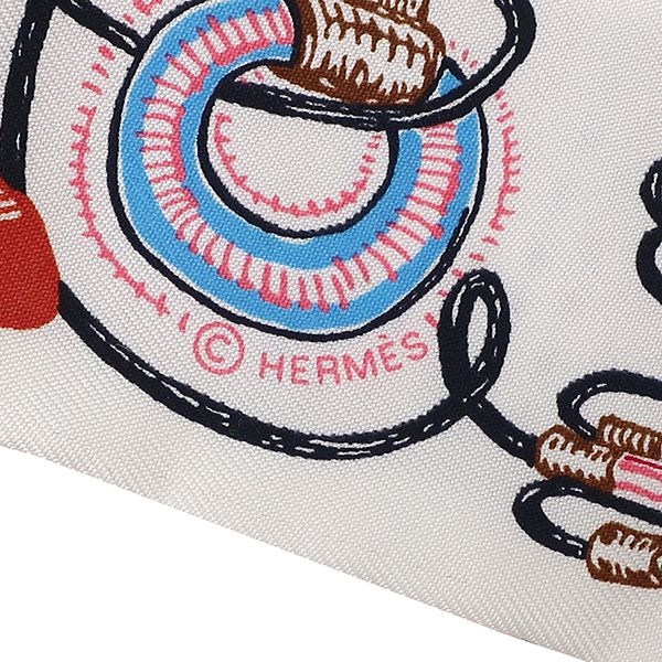 【首元を華やかに♪】HERMES☆ツイリー スカーフ CHEVALOSCOPE エルメス HERMES スカーフ ツイリー シルク ホワイト×ブルー