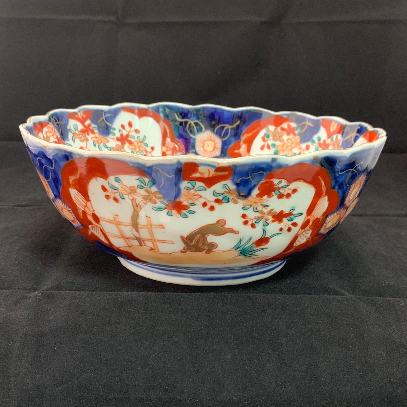 古伊万里 染錦 三つ鉢 三重鉢 三つ丼 二重高台 江戸 明治 骨董品