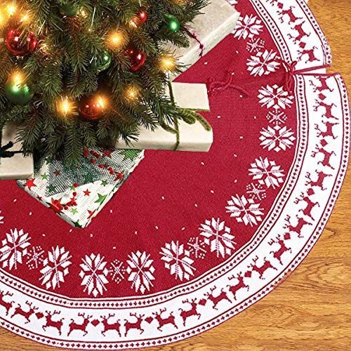 90CM_RED2 クリスマス ツリースカート 赤い 円型 直径122cm トナカイ 鹿 クリスマス飾り ニット製 レッド 可愛い ツリーカバー 雰囲気 正月飾り 下敷物 ギフト ベースカバー オーナメント 新年 屋