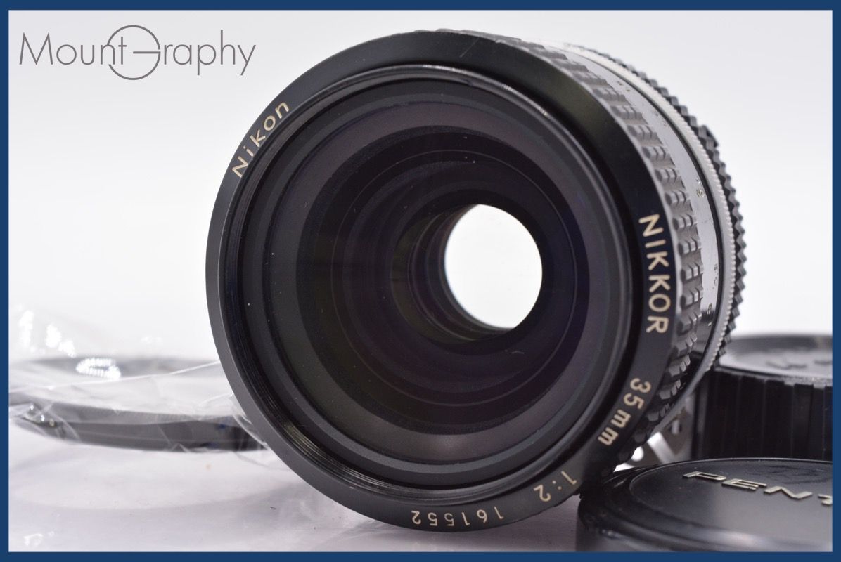ニコン Nikon NIKKOR 35mm F2 Ai 前後キャップ-レンズフィルター付 完動 同梱可 mj5003
