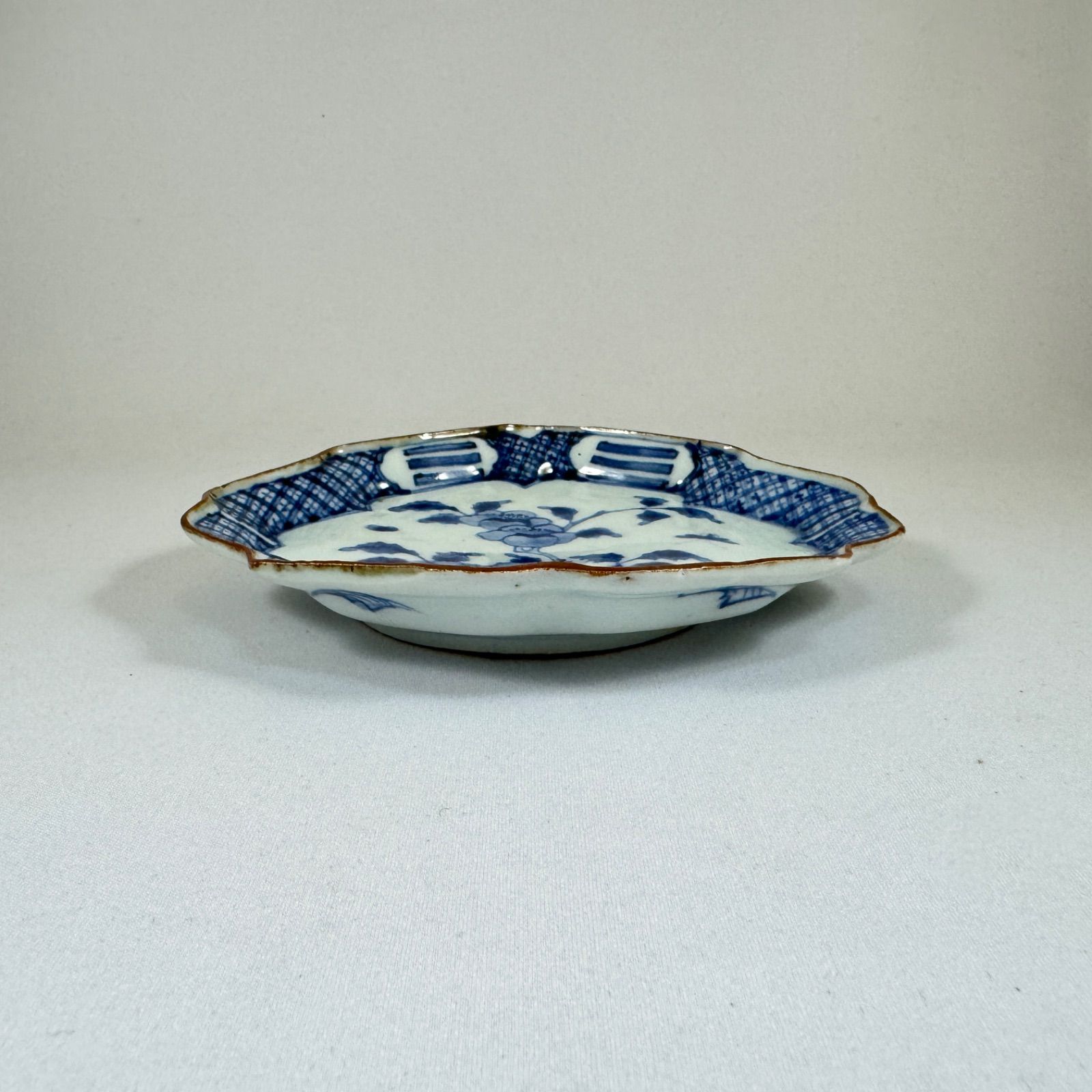 初期伊万里◇藍九谷染付花文変形皿◇古九谷様式◇