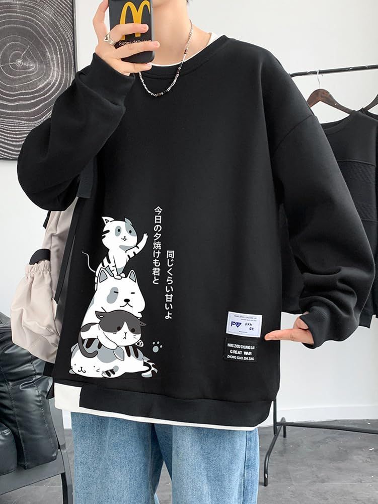 FJLTDCP パーカー メンズ 秋服 長袖 tシャツ 猫柄 カジュアル おしゃれ