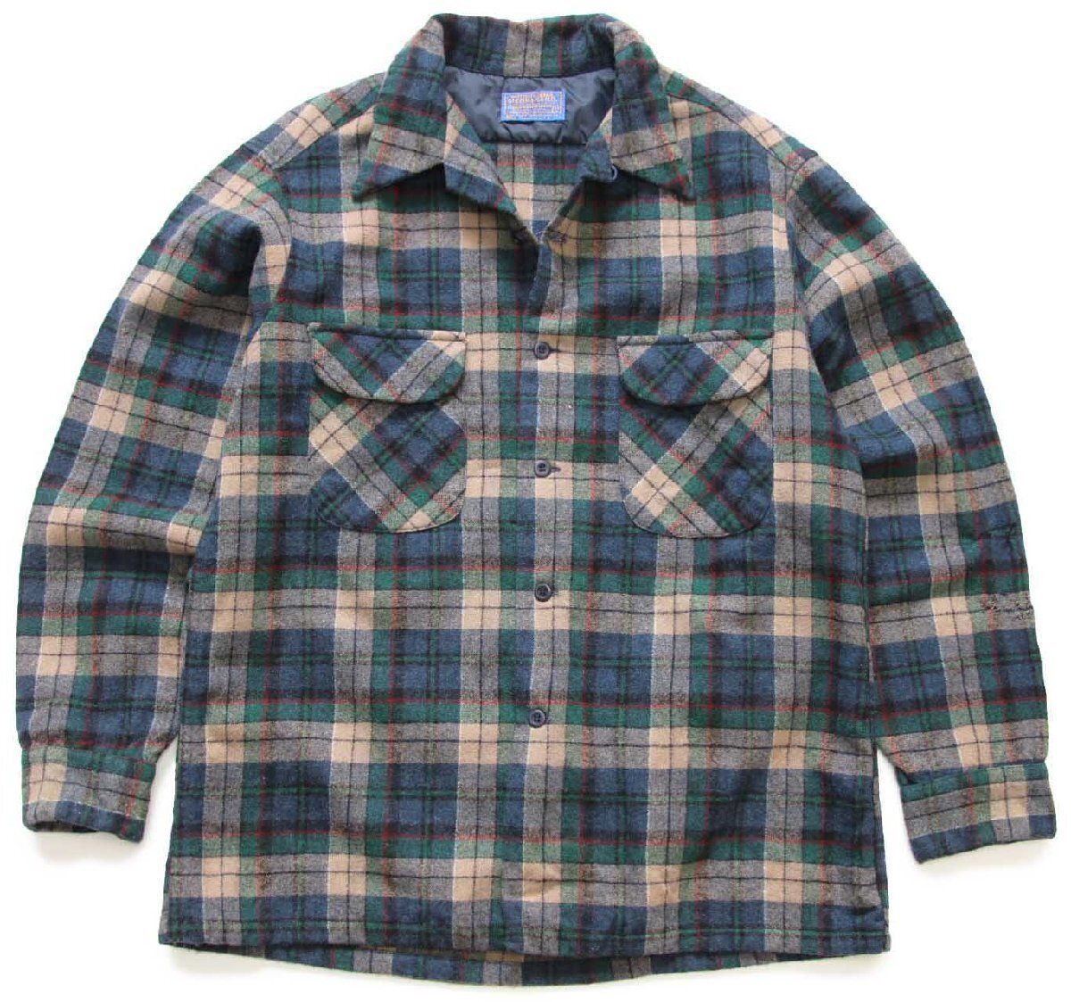 70s USA製 PENDLETONペンドルトン チェック ウール オープンカラー 