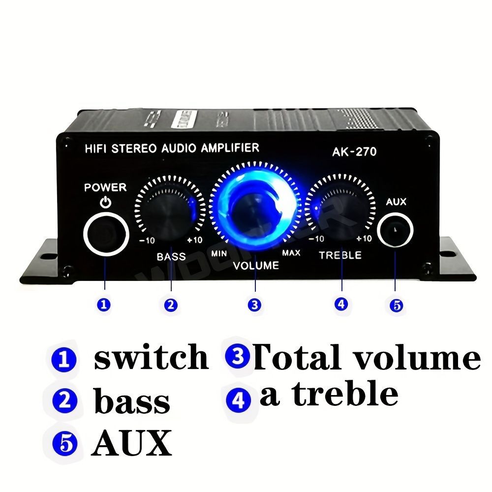 パワーアンプ 2ch 車 家庭用 AUX入力 オーディオ 40W 20Hz-20KHz