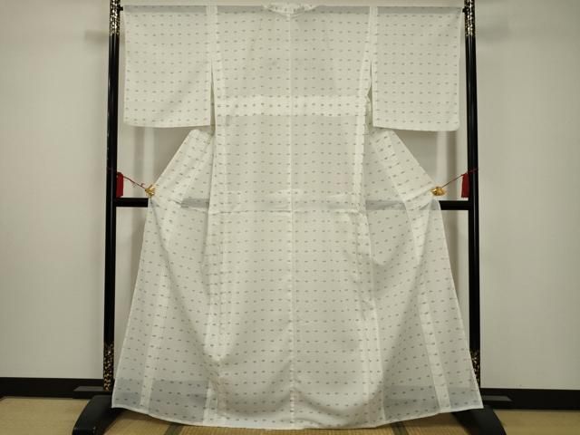 平和屋着物＊夏物 小紋 絽 扇面文 洗える着物 AABA5637sx