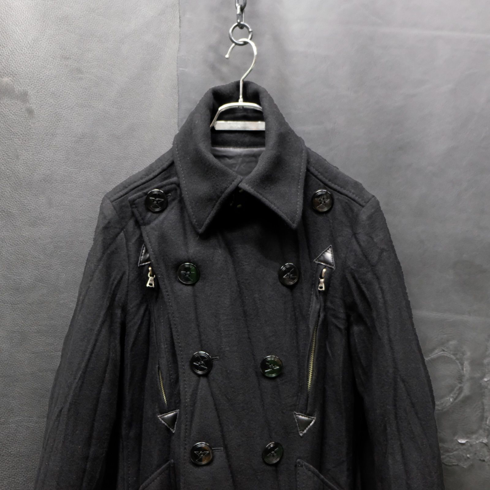 【美品】THEE HYSTERIC XXX 黒ピーコート Mヒステリックグラマー THEE HYSTERIC XXX モーターサイクルコート ジャケット シワ加工