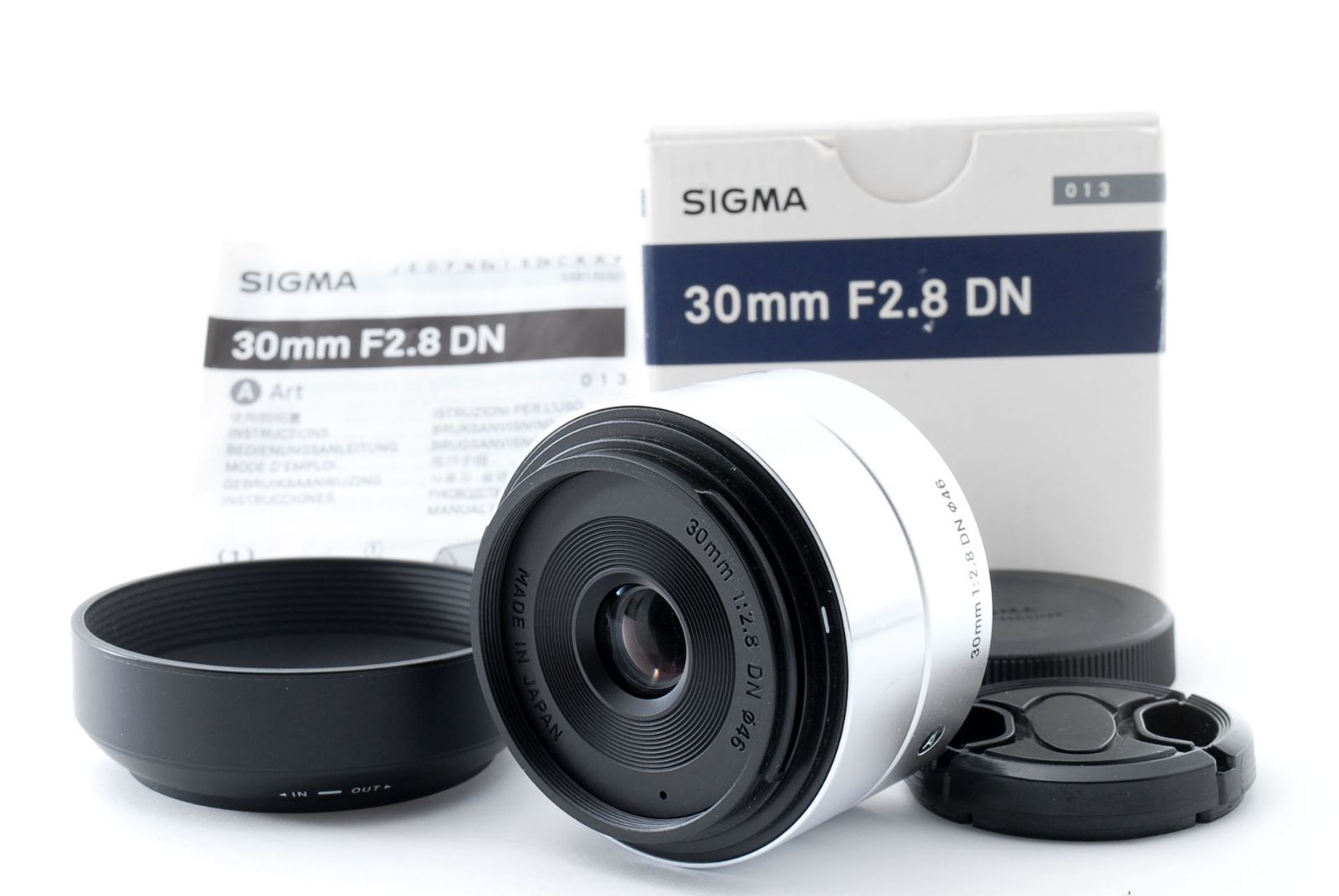 シグマ SIGMA 単焦点レンズ Art 30mm F/2.8 DN ミラーレス ソニーEマウント カメラ 専用 箱 レンズ フード 前 後 キャップ 付き#F0140