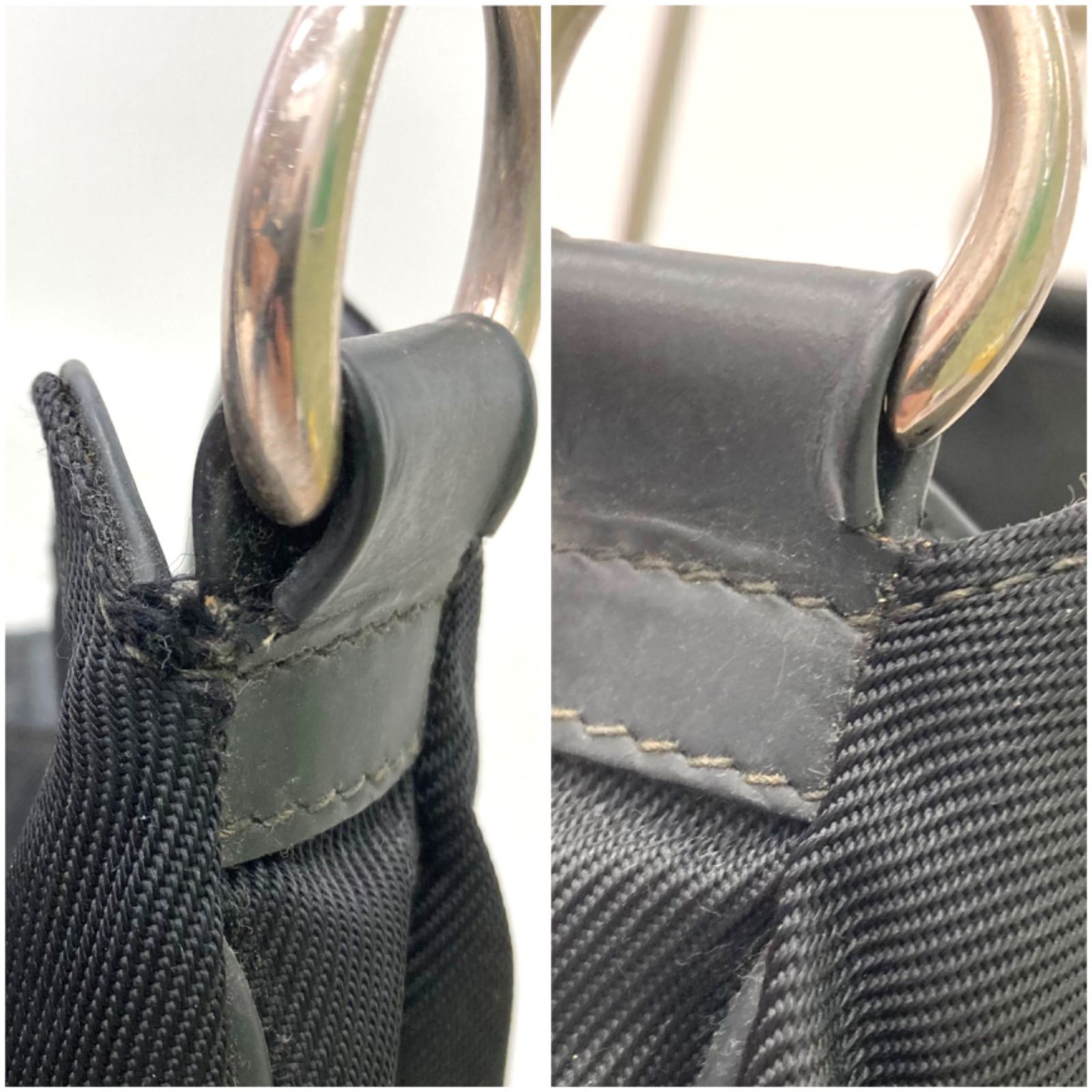 GUCCI】グッチ バンブー ナイロン レザー ハンドバッグ ブラック 