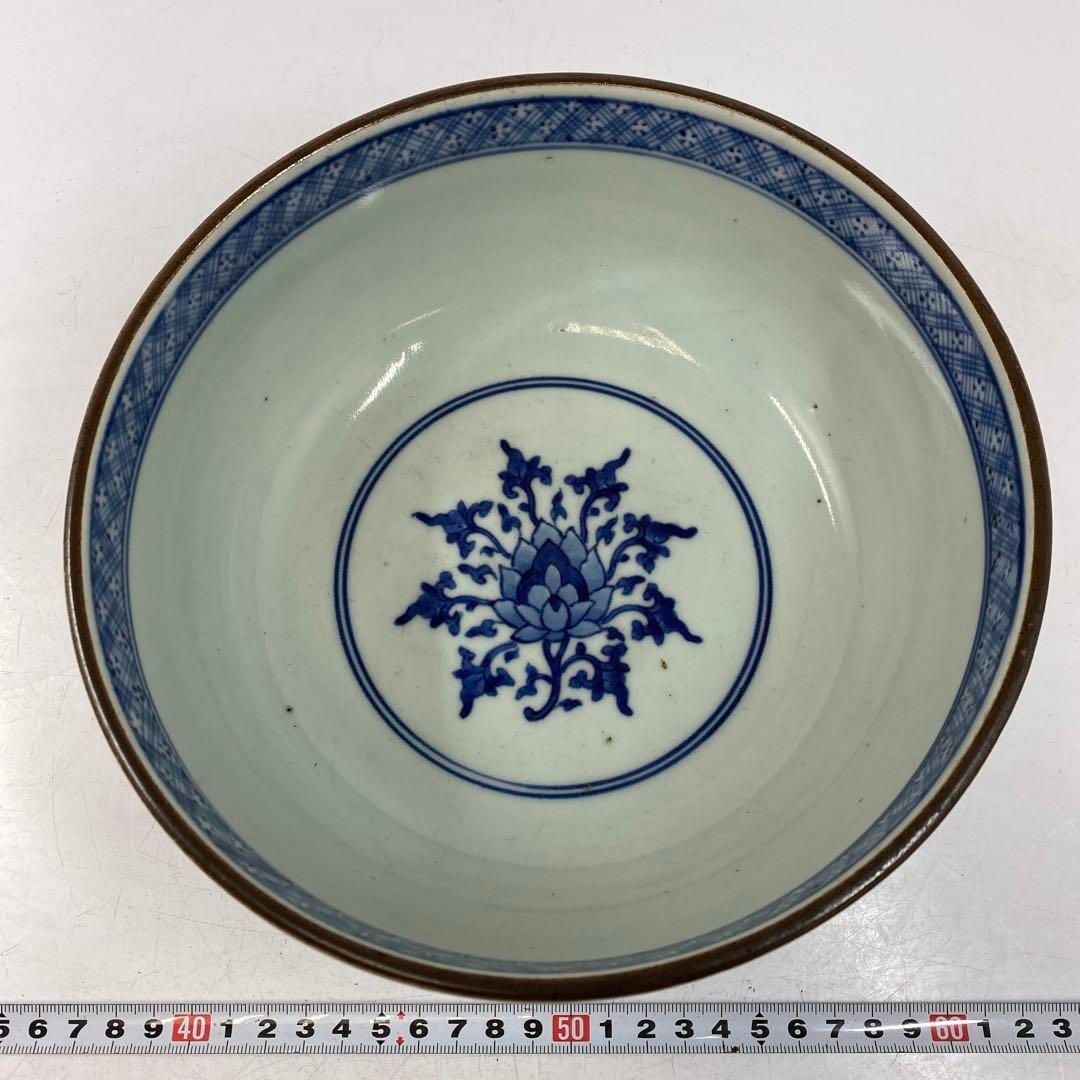 古伊万里染付山水図大鉢 裏印「乾」（概数 D22cm、H8cm